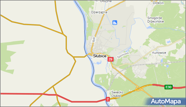 mapa Słubice, Słubice na mapie Targeo