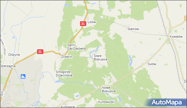 mapa Stare Biskupice gmina Słubice, Stare Biskupice gmina Słubice na mapie Targeo