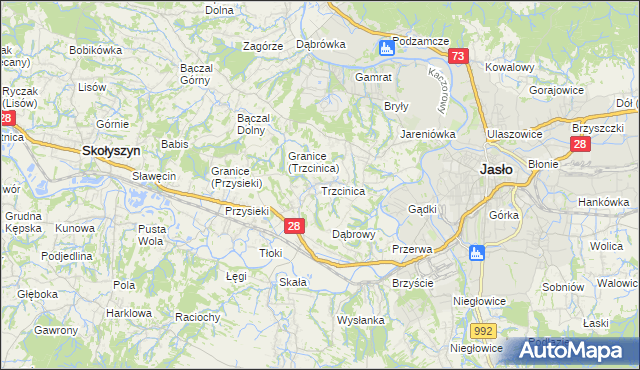 mapa Trzcinica gmina Jasło, Trzcinica gmina Jasło na mapie Targeo
