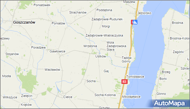 mapa Ustków gmina Warta, Ustków gmina Warta na mapie Targeo