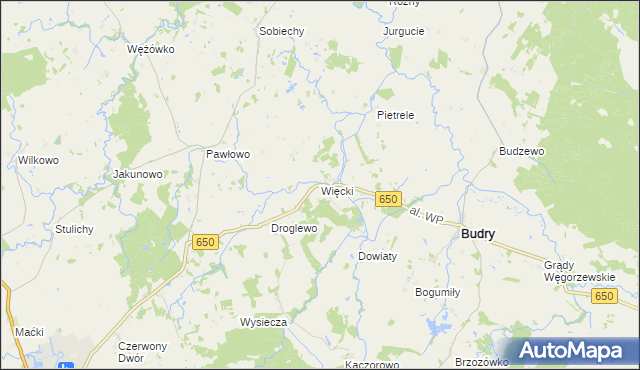 mapa Więcki gmina Budry, Więcki gmina Budry na mapie Targeo