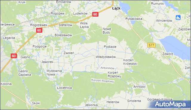 mapa Władysławów gmina Łąck, Władysławów gmina Łąck na mapie Targeo