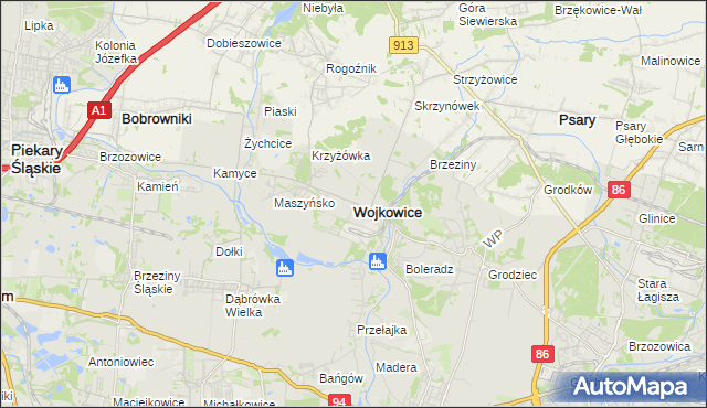 mapa Wojkowice powiat będziński, Wojkowice powiat będziński na mapie Targeo