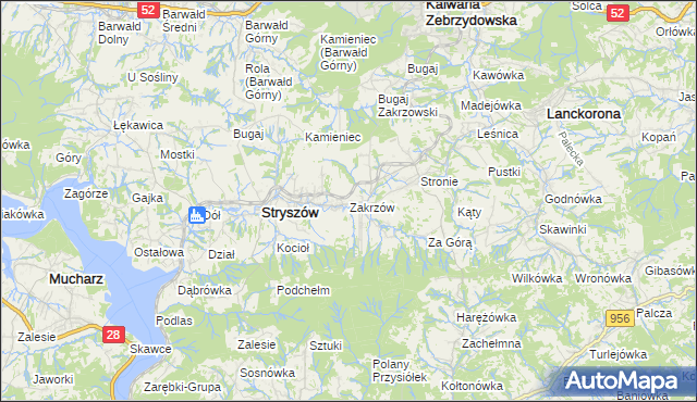 mapa Zakrzów gmina Stryszów, Zakrzów gmina Stryszów na mapie Targeo