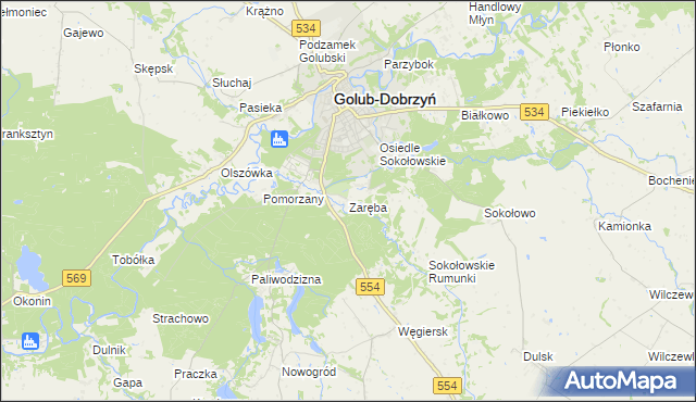 mapa Zaręba gmina Golub-Dobrzyń, Zaręba gmina Golub-Dobrzyń na mapie Targeo