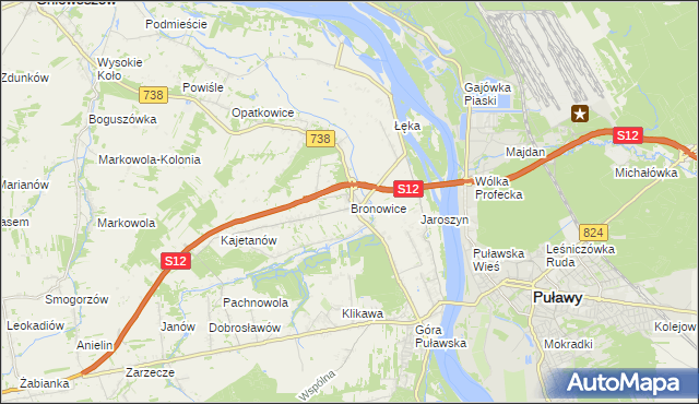 mapa Bronowice gmina Puławy, Bronowice gmina Puławy na mapie Targeo