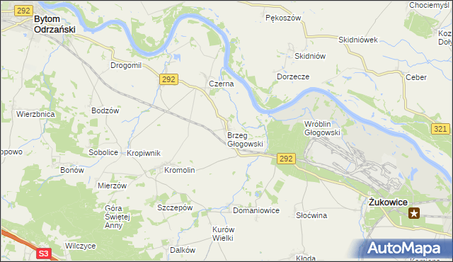mapa Brzeg Głogowski, Brzeg Głogowski na mapie Targeo