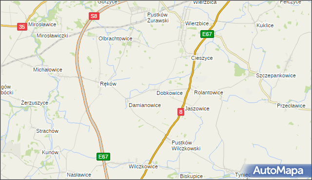 mapa Dobkowice gmina Kobierzyce, Dobkowice gmina Kobierzyce na mapie Targeo