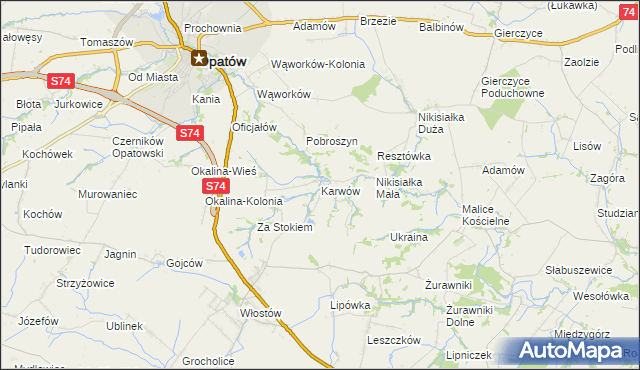 mapa Karwów gmina Opatów, Karwów gmina Opatów na mapie Targeo
