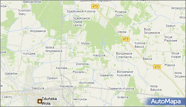 mapa Kęszyce gmina Zduńska Wola, Kęszyce gmina Zduńska Wola na mapie Targeo