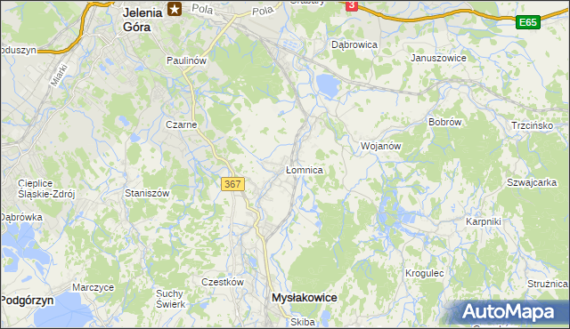 mapa Łomnica gmina Mysłakowice, Łomnica gmina Mysłakowice na mapie Targeo