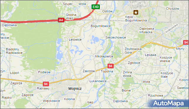 mapa Mikołajowice gmina Wierzchosławice, Mikołajowice gmina Wierzchosławice na mapie Targeo