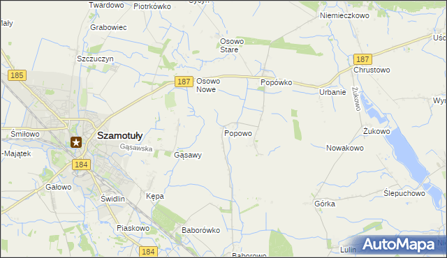 mapa Popowo gmina Oborniki, Popowo gmina Oborniki na mapie Targeo