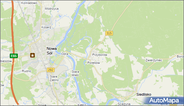 mapa Przyborów gmina Nowa Sól, Przyborów gmina Nowa Sól na mapie Targeo