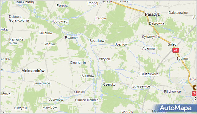 mapa Przyłęk gmina Paradyż, Przyłęk gmina Paradyż na mapie Targeo