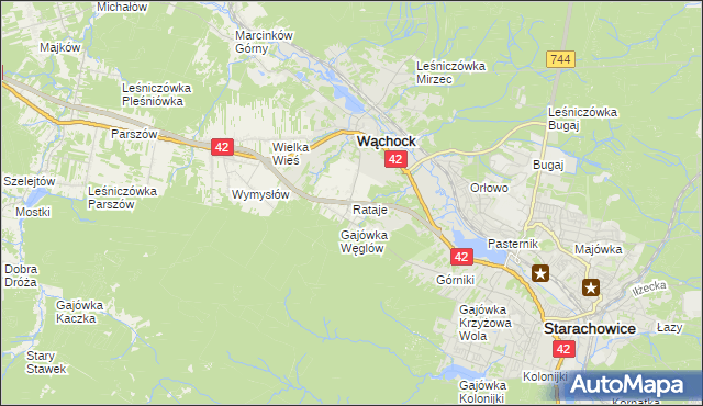 mapa Rataje gmina Wąchock, Rataje gmina Wąchock na mapie Targeo