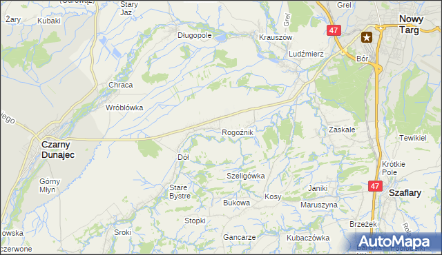 mapa Rogoźnik gmina Nowy Targ, Rogoźnik gmina Nowy Targ na mapie Targeo