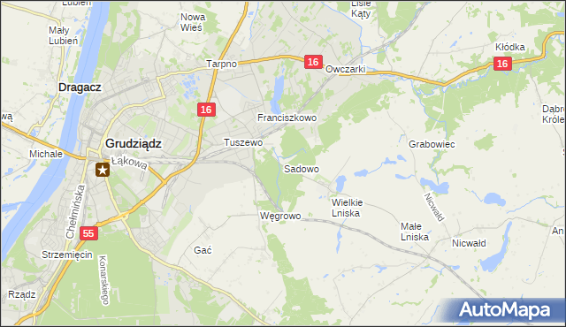 mapa Sadowo gmina Grudziądz, Sadowo gmina Grudziądz na mapie Targeo