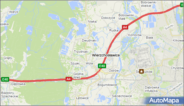 mapa Wierzchosławice powiat tarnowski, Wierzchosławice powiat tarnowski na mapie Targeo