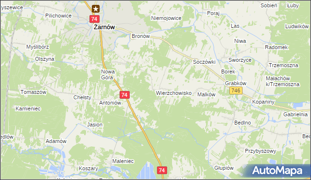 mapa Wierzchowisko gmina Żarnów, Wierzchowisko gmina Żarnów na mapie Targeo