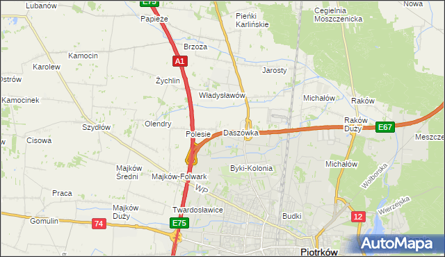 mapa Daszówka gmina Moszczenica, Daszówka gmina Moszczenica na mapie Targeo