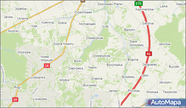 mapa Dobieszków gmina Nowosolna, Dobieszków gmina Nowosolna na mapie Targeo