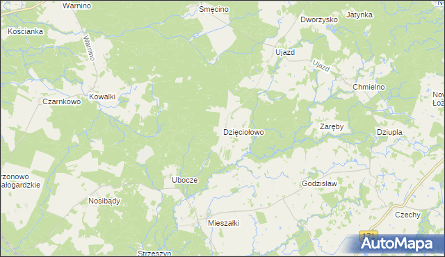 mapa Dzięciołowo gmina Tychowo, Dzięciołowo gmina Tychowo na mapie Targeo