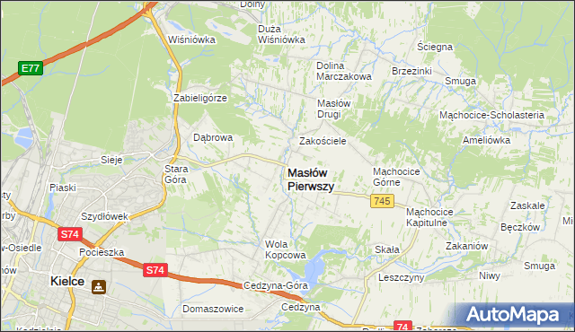 mapa Masłów Pierwszy, Masłów Pierwszy na mapie Targeo