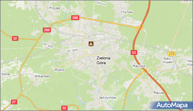 mapa Zielona Góra, Zielona Góra na mapie Targeo