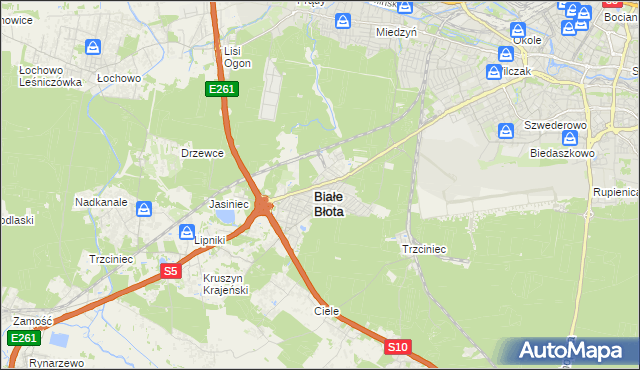 mapa Białe Błota powiat bydgoski, Białe Błota powiat bydgoski na mapie Targeo