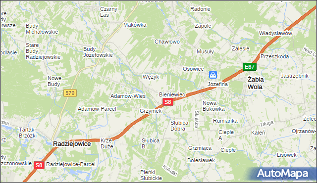 mapa Bieniewiec, Bieniewiec na mapie Targeo