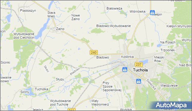 mapa Bladowo gmina Tuchola, Bladowo gmina Tuchola na mapie Targeo