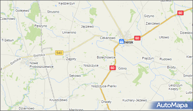 mapa Bolechowice gmina Bielsk, Bolechowice gmina Bielsk na mapie Targeo
