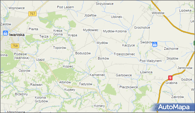 mapa Borków gmina Iwaniska, Borków gmina Iwaniska na mapie Targeo