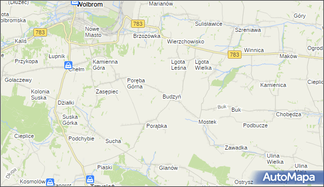 mapa Budzyń gmina Wolbrom, Budzyń gmina Wolbrom na mapie Targeo