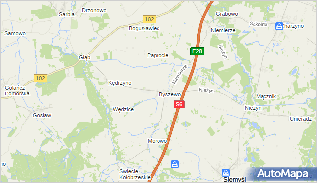 mapa Byszewo gmina Siemyśl, Byszewo gmina Siemyśl na mapie Targeo