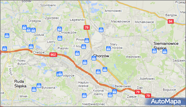 mapa Chorzów, Chorzów na mapie Targeo