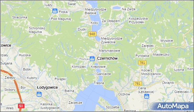 mapa Czernichów powiat żywiecki, Czernichów powiat żywiecki na mapie Targeo