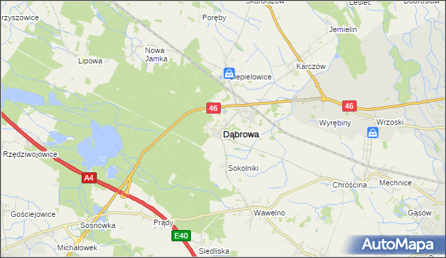mapa Dąbrowa powiat opolski, Dąbrowa powiat opolski na mapie Targeo