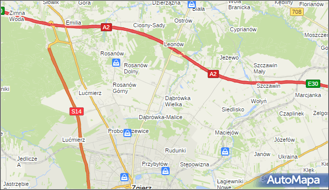mapa Dąbrówka Wielka gmina Zgierz, Dąbrówka Wielka gmina Zgierz na mapie Targeo