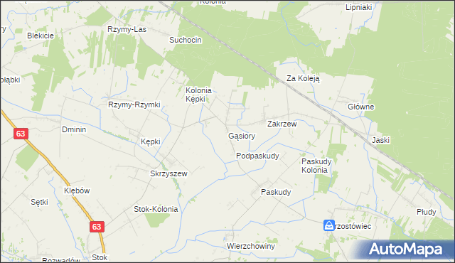 mapa Gąsiory gmina Ulan-Majorat, Gąsiory gmina Ulan-Majorat na mapie Targeo