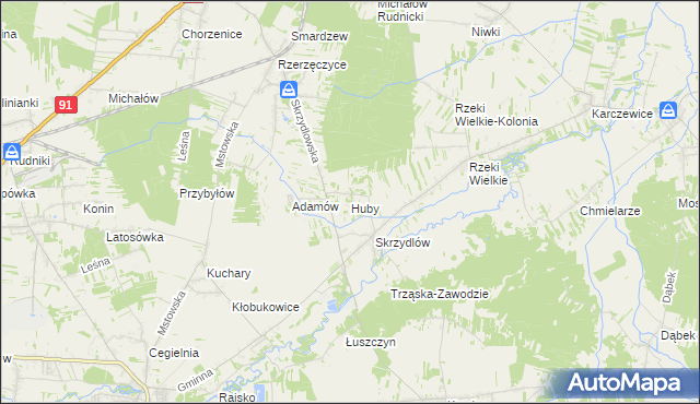 mapa Huby gmina Kłomnice, Huby gmina Kłomnice na mapie Targeo