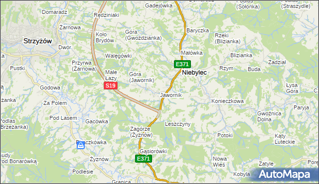 mapa Jawornik gmina Niebylec, Jawornik gmina Niebylec na mapie Targeo