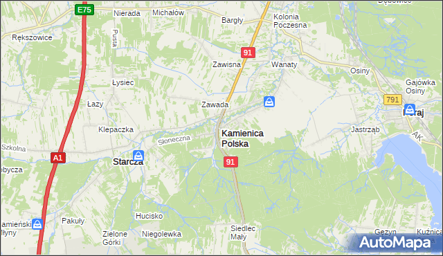 mapa Kamienica Polska, Kamienica Polska na mapie Targeo