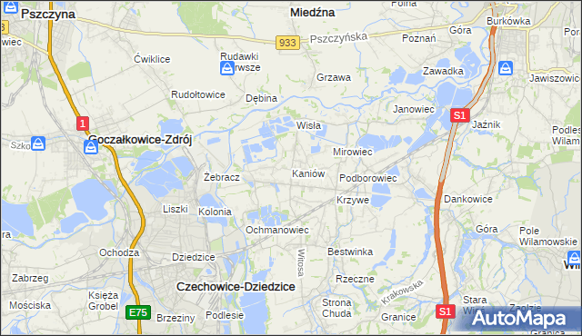 mapa Kaniów gmina Bestwina, Kaniów gmina Bestwina na mapie Targeo
