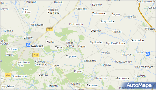 mapa Krępa gmina Iwaniska, Krępa gmina Iwaniska na mapie Targeo