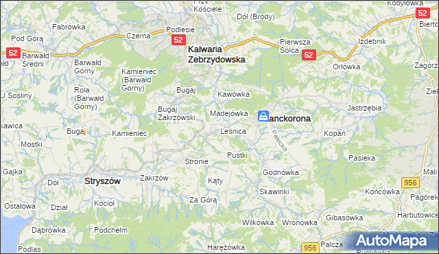 mapa Leśnica gmina Stryszów, Leśnica gmina Stryszów na mapie Targeo