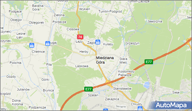 mapa Miedziana Góra powiat kielecki, Miedziana Góra powiat kielecki na mapie Targeo