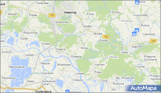 mapa Mirów gmina Alwernia, Mirów gmina Alwernia na mapie Targeo