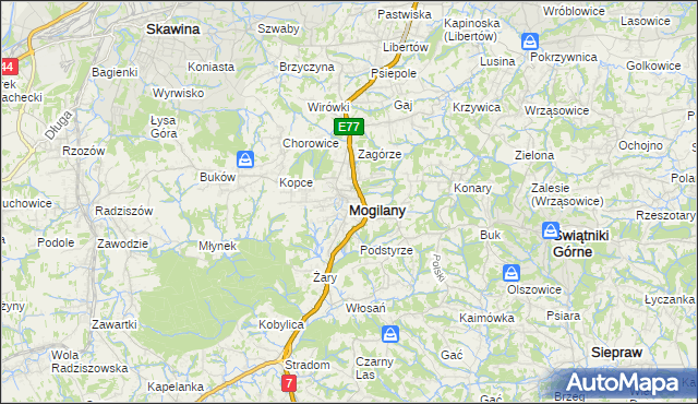 mapa Mogilany, Mogilany na mapie Targeo